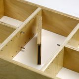 3 Section Adjustable Divider (up to 9 cubicles) organizer insert.  Interior Drawer Dimension Range: Width 12" to 24'", Depth 8" to 16", Height 2" to 6". (G-02)