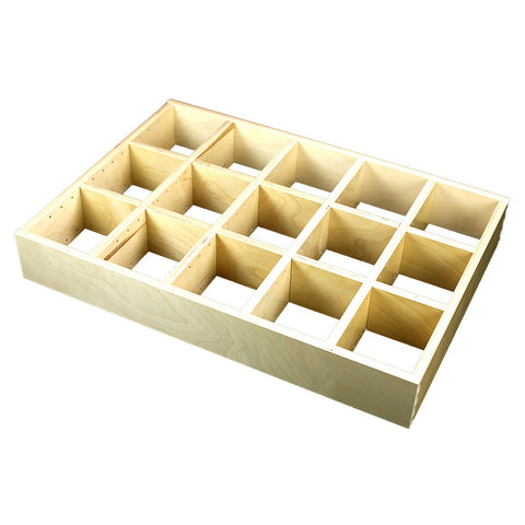 5 Section Adjustable Divider (up to 15 cubicles) organizer insert.  Interior Drawer Dimension Range: Width 24 1/16" to 35", Depth 16 1/16" to 21", Height 2" to 6". (G-14)