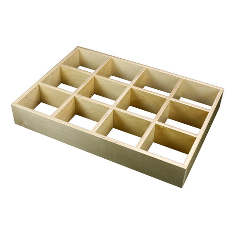 4 Section Adjustable Divider (up to 12 cubicles) organizer insert.  Interior Drawer Dimension Range: Width 24 1/16" to 35", Depth 16 1/6" to 21", Height 2" to 6". (G-12)