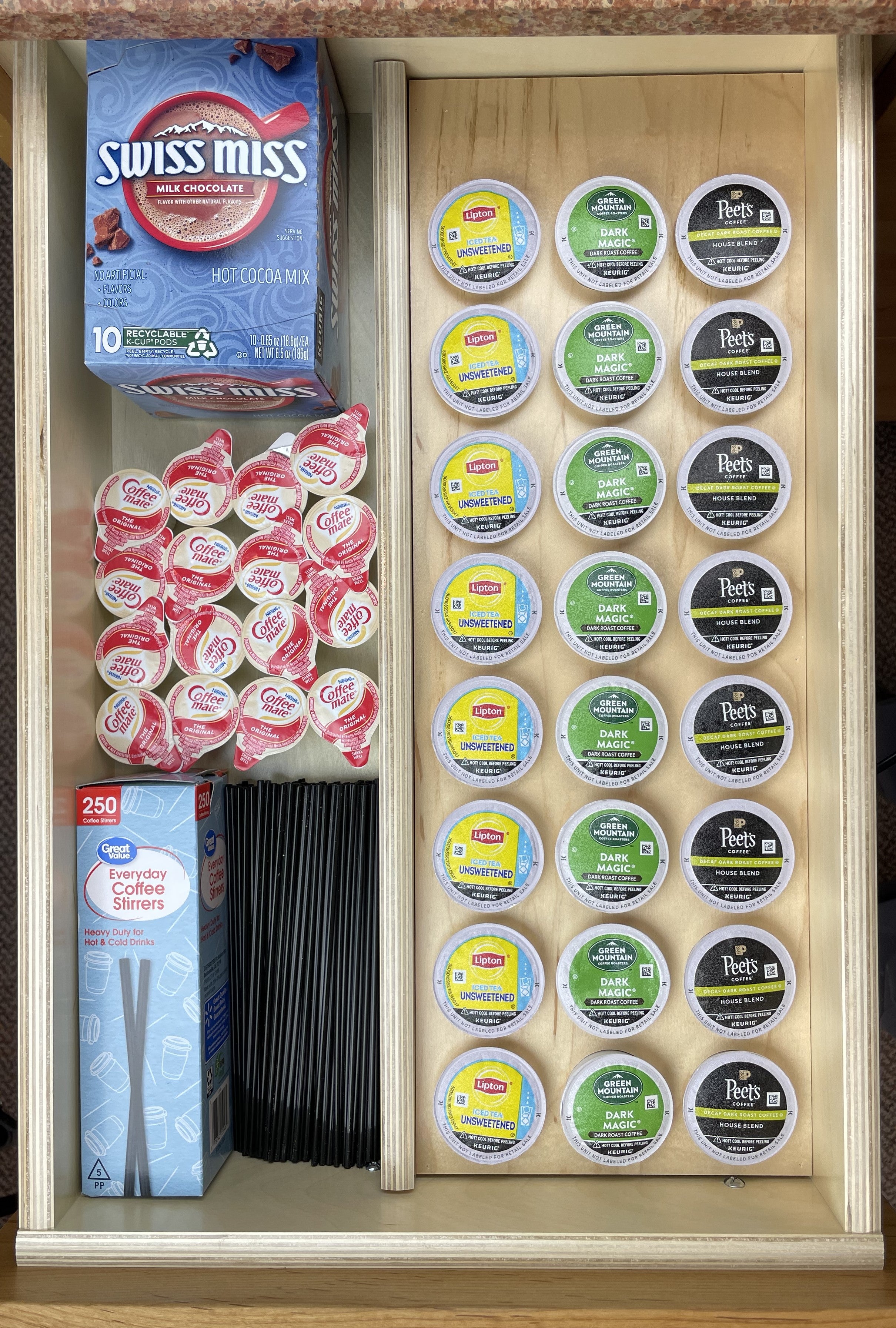 Bamboo K-Cup Drawer Organizer (35 Pods) | Coffee Station Storage For Keurig Lovers